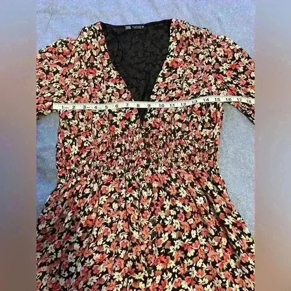 Zara pink floral v neck long sleeve mini dress small - Picture 3 of 8